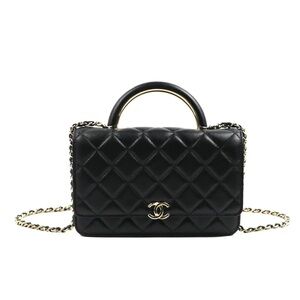 Chanel Lambskin Quilted Top Handle Wallet On Chain WOC Black